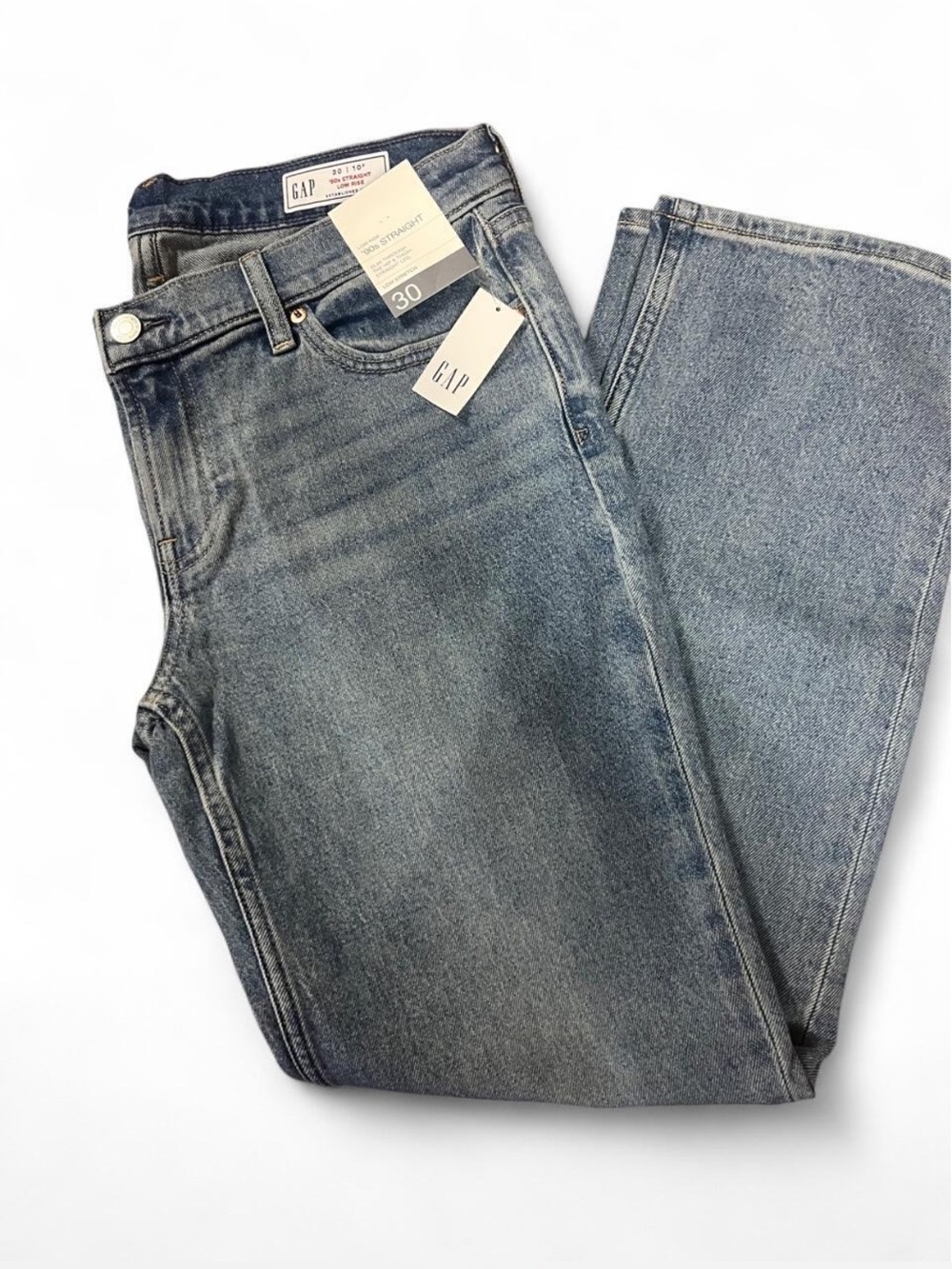 NWT Gap 90s Slim Straight Low Rise Jeans Blue Denim Medium Wash Size 30 Petite